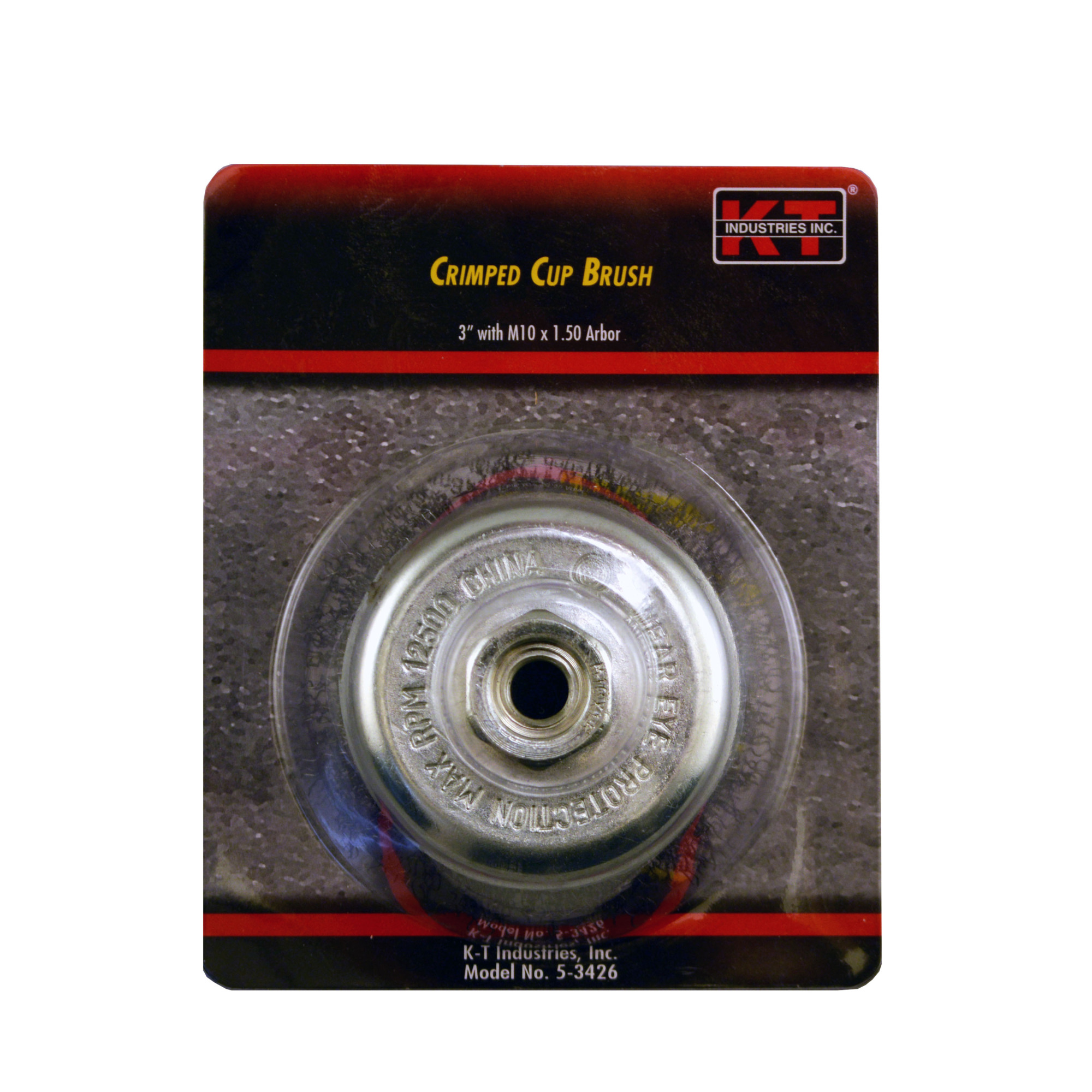 K-T Industries Crimped Wire Cup Brush — 3in., M10 x 1.50 Arbor, 12,500 RPM, Model# 5-3426